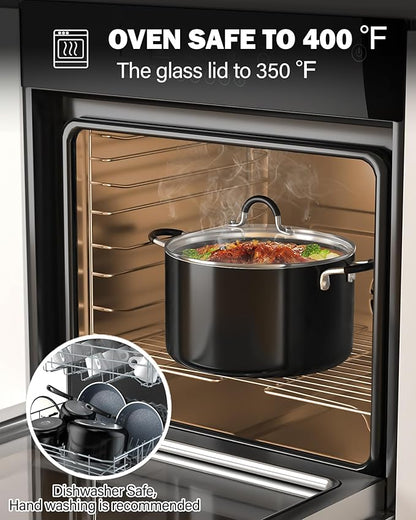 Cook N Home Pots and Pans Nonstick Kitchen Cookware Sets include Saucepan Frying Pan Stockpots 8-Piece, Heavy Gauge, Stay Cool Handle, Marble - Image 7