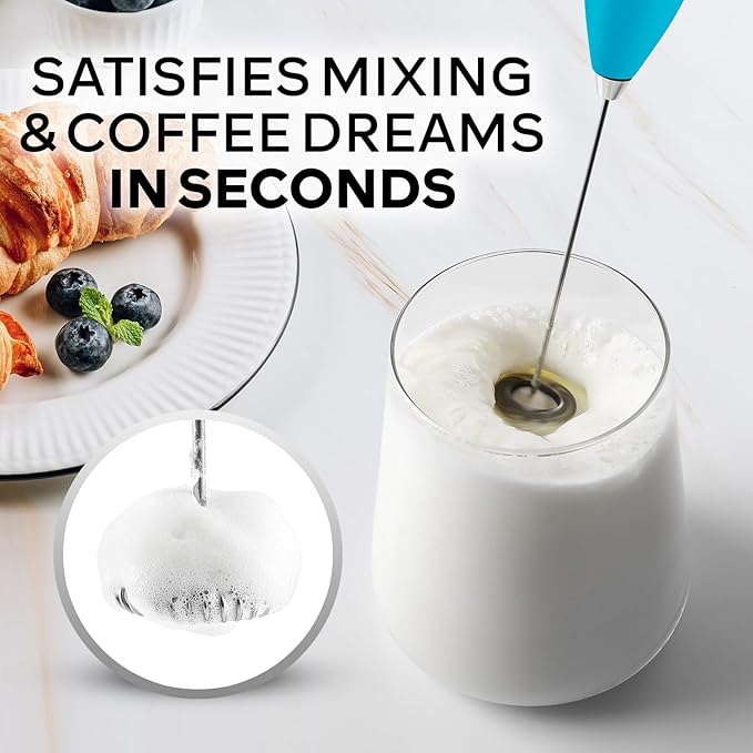 Zulay Kitchen Powerful Milk Frother Wand With 4 AA Duracell Batteries - Ultra Fast Handheld Drink Mixer - Electric Whisk Foam Maker for Coffee, Lattes, Cappuccino, Matcha & Creamer - Blue Teal - Image 2
