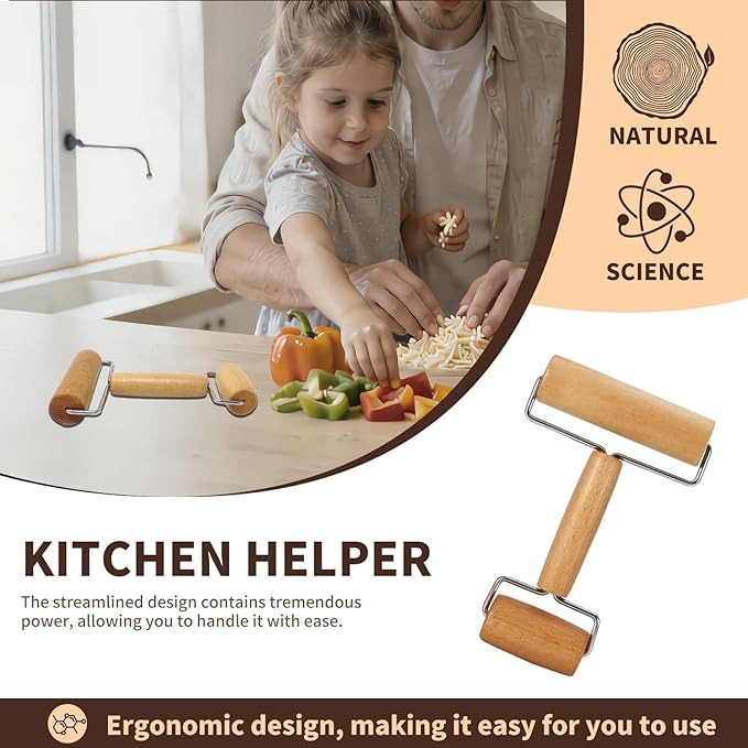 Small Wooden Rolling Pin for Dough Mini Dough Roller with Double Handles Non Stick Pizza Rolling Pin for Baking Pastry Tortilla Cookie Dumpling(H-Style) - Image 3