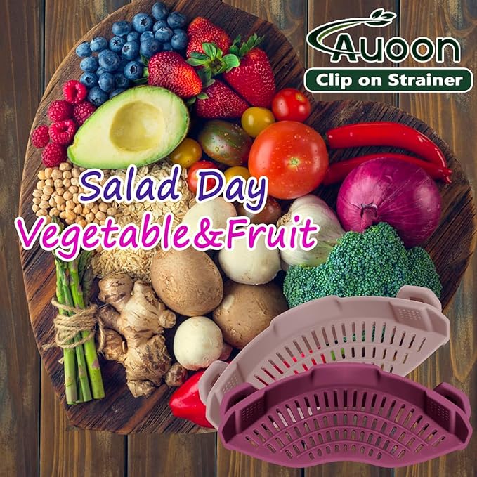 AUOON Clip on Strainer for Pots and Pans - Silicone Food Strainer for Draining Pasta, Spaghetti, Noodles, Fruits, Vegetables, Grease, Ground Beef (Almond Rose) - Image 5