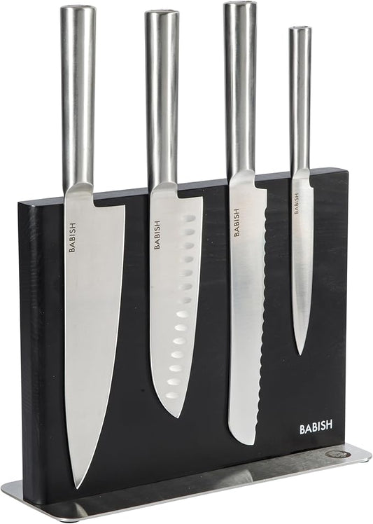 Babish 5 Piece 1.4116 German Steel Magnetic Knife Block Set Babish 5-Piece Forged Kitchen Knife Block Set – 1.4116 German Steel Cutlery with Magnetic Knife Holder – Professional Chef Knife Set