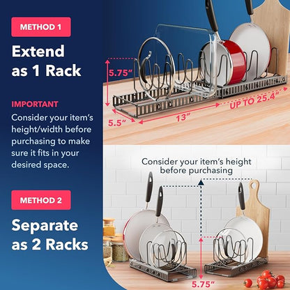 Better Things Home 5.5” Wide 12-Slot Adjustable Pot Lid Organizer with Scratch-Free Pads, Expandable Pot Lid Holder Rack for Cabinet, Small to Medium Pots and Pans Organizer Inside Cabinet - Image 5
