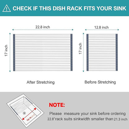 BBXTYLY Extra Large Expandable Roll Up Dish Drying Rack,Over The Sink Drying Rack Sink Cover Kitchen Sink Accessories Kitchen Rolling up Stainless Steel Drainer, Foldable,Rollable（Grey，25.1''-17.3''） - Image 2