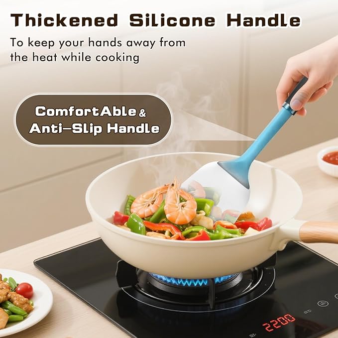 4 Pcs Cooking Utensils Set, Stainless Steel Kitchen Utensils, Heat Resistant Metal Kitchen Tools Include Solid & Slotted Turner Wok Spatula, Serving Spoon, Ergonomic Handle, Easy to Clean, Silver - Image 4