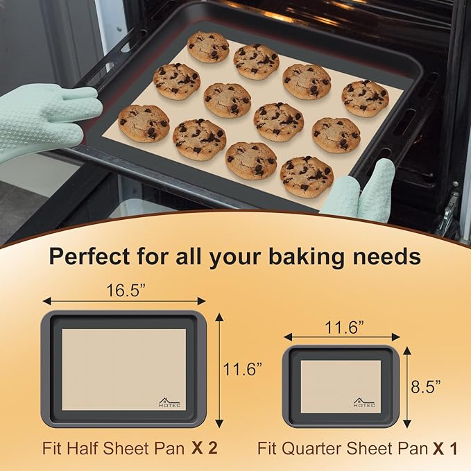 HOTEC Silicone Baking Mats 3 Pack – Thickened Non-Stick Reusable Silicone Baking Sheets for Oven – Cookie & Macaron Mats – 2 Half Sheet + 1 Quarter Sheet – BPA-Free, Dishwasher Safe - Image 3