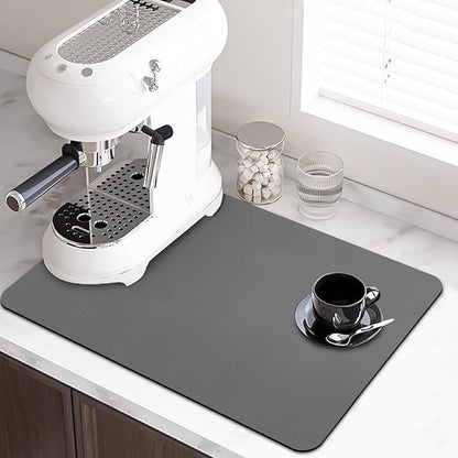 LOPNUR Kitchen Dish Drying Mat, 18"x16" Small Dish Drying Mats for Kitchen Counter, Diatomite Coffee Mat, Super Absorbent Dish Drying Pad, Heat Resistant Mat with Anti-slip Rubber Backed, Grey - Image 2