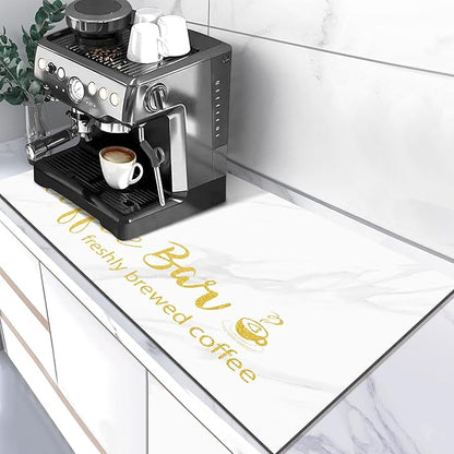 Findosom Dish Drying Mat, 17"x 32" Super Absorbent & Hide Stain Coffee Mat, Cuttable Drying Mat for Kitchen Counter, Coffee Bar Accessories, Under Dish Rack, Coffee Maker, Espresso Machine, White - Image 9