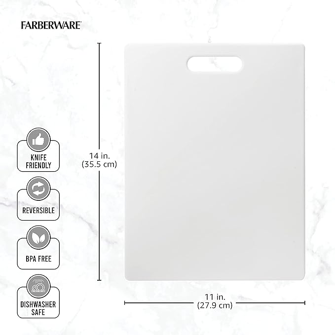 Farberware Large Cutting Board, Dishwasher- Safe Plastic Chopping Board for Kitchen with Easy Grip Handle, 11-inch by 14-inch, White - Image 5