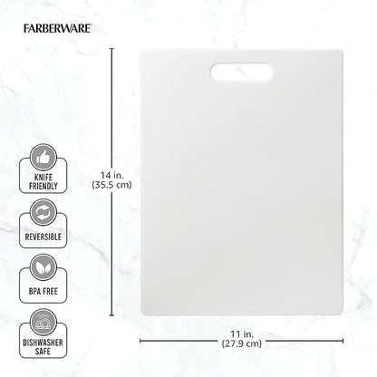 Farberware Large Cutting Board, Dishwasher- Safe Plastic Chopping Board for Kitchen with Easy Grip Handle, 11-inch by 14-inch, White - Image 5