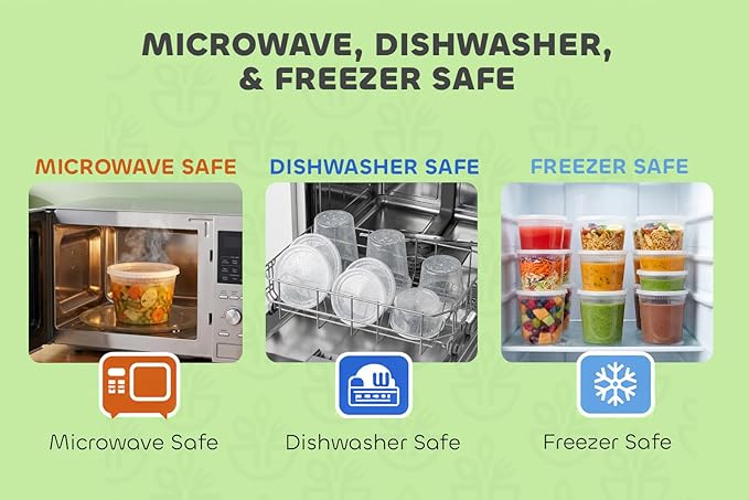 JoyServe 120 Sets Deli Containers with Lids – 8oz, 16oz & 32oz – Leak Proof, Microwaveable, Dishwasher & Freezer Safe – Plastic Food Storage & Soup Containers - Image 7
