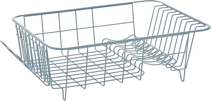 Farberware Compact Dish Drying Rack with Frost Sink Brush, Removable Drainboard and Flatware Caddy, Holds 9 Plates - Teal, Rust-Resistant for Small Kitchens - Image 3
