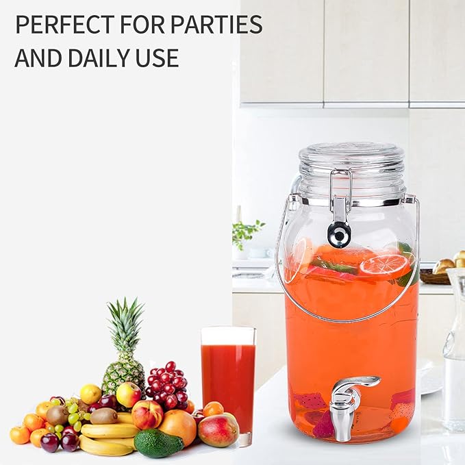 Eleganttime 1 Gallon Glass Drink Dispensers for Parties,2 Pack Beverage Dispenser With Spigot,Laundry Detergent Dispenser Punch Bowls Juice Water Dispenser for Parties - Image 4