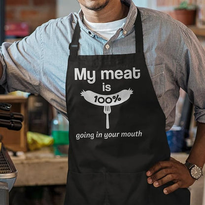 SANDJEST Funny Mens Aprons with Pockets for BBQ Grilling Cooking Grandpa Husband Apron for Birthday Christmas Father's Day