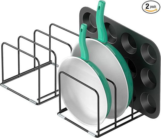 KORRTFID Kitchen Cabinet Organizer, 2PCS Steel Cookware Holder, Divided Holder with 3 Slots for Skillets Baking Tray and Chopping Board Rack - Pan Holder Storage (2.2 Inch Width Slots) by KORRTFID