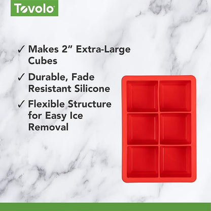 Tovolo, Large King Craft Ice Mold Freezer Tray of 2" Cubes, BPA-Free Silicone, Single, Candy Apple - Image 4