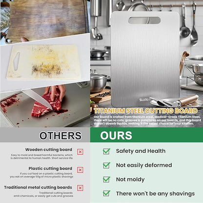 New Titanium Cutting Board - 100% Pure Titanium Cutting Boards For Kitche,Easy to clean,Double-sided food-grade Cutting Board For Cutting Meats, Fruits And Vegetables（15 * 11）