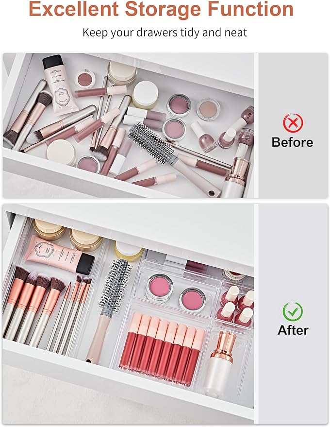 SMARTAKE 30-Piece Drawer Organizer with Non-Slip Silicone Pads, 7-Size Desk Drawer Organizer Trays Storage Tray for Makeup, Jewelries, Utensils in Bedroom Dresser, Office and Kitchen (Clear) - Image 4