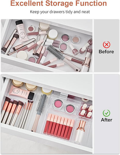 SMARTAKE 30-Piece Drawer Organizer with Non-Slip Silicone Pads, 7-Size Desk Drawer Organizer Trays Storage Tray for Makeup, Jewelries, Utensils in Bedroom Dresser, Office and Kitchen (Clear) - Image 4