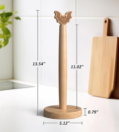 KitchLife Cute Wooden Paper Towel Holder Countertop - Solid Freestanding Paper Towel Dispenser Stand Organizer with Anti-Skid Base (Bat) - Image 2