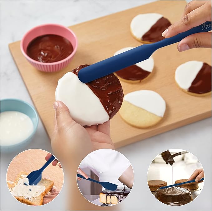 HOTEC 600℉ Heat Resistant BPA-Free Silicone Rubber Spatula Set, Kitchen Cooking Spatulas, Baking, Mixing, for Non Stick Cookware, Dishwasher Safe, Classic Blue Set of 5 - Image 3