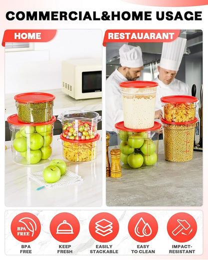 6QT NSF Round Food Storage Containers with Lids: 4 PCS [Total Food Grade][Hot&Cold Resistant] Dough Proofing Container for Pizza, Bread with Measuring Spoons Included(BPA FREE) (RED) - Image 5