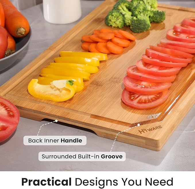 Hiware Extra Large Bamboo Cutting Board for Kitchen, Heavy Duty Wood Cutting Board with Juice Groove, 100% Organic Bamboo, Pre Oiled, 18" x 12" - Image 5