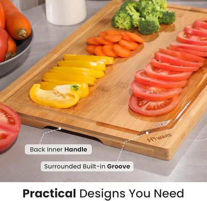 Hiware Extra Large Bamboo Cutting Board for Kitchen, Heavy Duty Wood Cutting Board with Juice Groove, 100% Organic Bamboo, Pre Oiled, 18" x 12" - Image 5