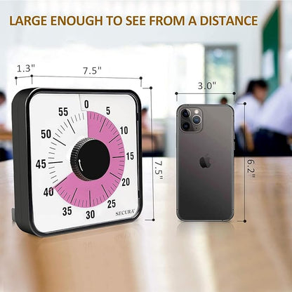 Secura 60-Minute Visual Countdown Timer, 7.5-Inch Oversize Classroom Visual Timer for Kids and Adults, Durable Mechanical Kitchen Timer Clock with Magnetic Backing (Peony Color) - Image 4