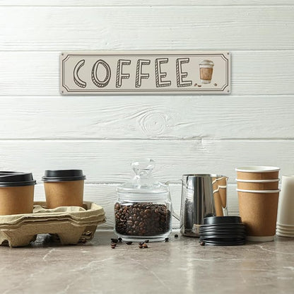 Vintage Coffee Sign Decor, Retro Metal Tin Sign, Home Kitchen Wall Decor, Farmhouse Decorations for Cafe, Coffee Station Decors Decorative Metal Wall Signs 15.8x4 Inches - Image 4