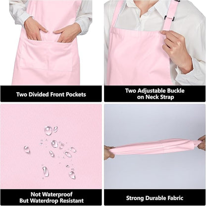 Jubatus 12 Pack 100% Cotton Aprons Bulk with 2 Pockets Cooking Chef Kitchen Adjustable Bib Apron for Women Men, Pink - Image 5