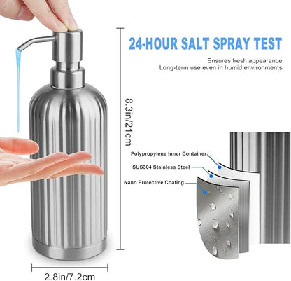AUMIO Soap Dispenser 18 Oz with Non-Slip Coaster, Stripe Design Dish Soap Dispenser Brushed Nickel, Refillable Liquid Hand Soap Dispenser for Bathroom, Kitchen Soap Dispenser Premium Stainless Steel - Image 2