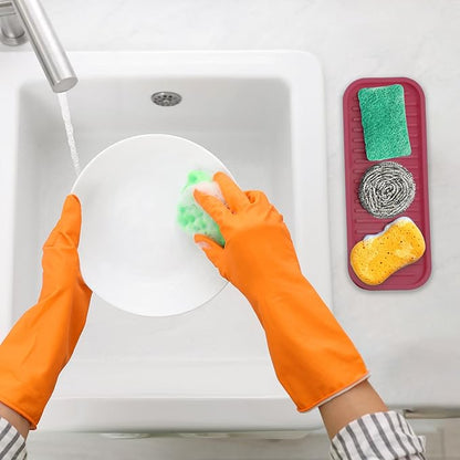 Zulay Kitchen (9x3.5) Silicone Sponge Holder for Kitchen Sink - Flexible Multipurpose Soap Tray - Sink Organizer for Kitchen, Bathroom, Makeup, Trinkets & More (Wine Red) - Image 3