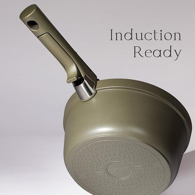 CAROTE Ceramic Saucepan Set 5.5QT/3QT/2QT，Nonstick Cooking Pots Set with Detachable Handles，Non-toxic Stock Pots with Lid，Induction Comptable，PFAS and PFOA Free，Olive Green - Image 4
