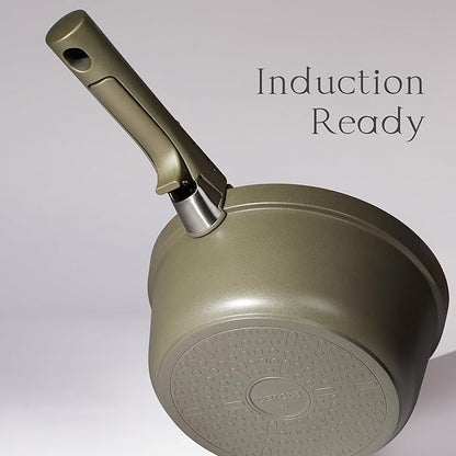 CAROTE Ceramic Saucepan Set 5.5QT/3QT/2QT，Nonstick Cooking Pots Set with Detachable Handles，Non-toxic Stock Pots with Lid，Induction Comptable，PFAS and PFOA Free，Olive Green - Image 4