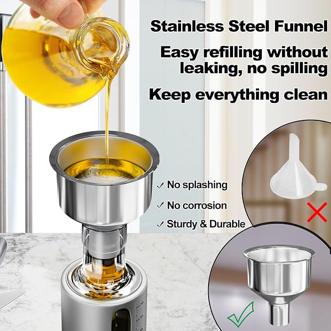 SINYWAY Oil Dispenser Bottle, 4 Pack Glass Olive Oil Dispenser Bottle with Shelf, 17oz/500 ml Oil and Vinegar Dispenser Set Wrapped in Stainless Steel Shell with Pourers, Funnel & Pen and Tags - Image 6