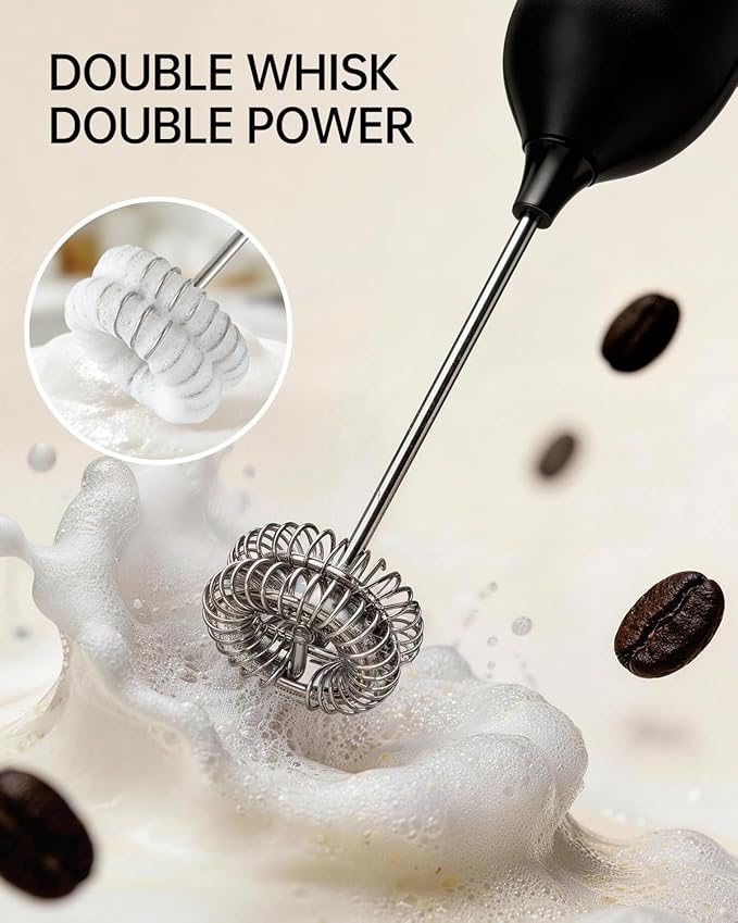 CIRCLE JOY Electric Rechargeable Milk Frother Handheld with Stand, Electric Whisk Milk Frother Wand with Dual Spring Whisk, Portable Drink Mixer for Coffee Cappuccino Latte Matcha, Black
