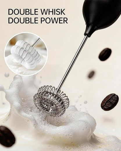CIRCLE JOY Electric Rechargeable Milk Frother Handheld with Stand, Electric Whisk Milk Frother Wand with Dual Spring Whisk, Portable Drink Mixer for Coffee Cappuccino Latte Matcha, Black