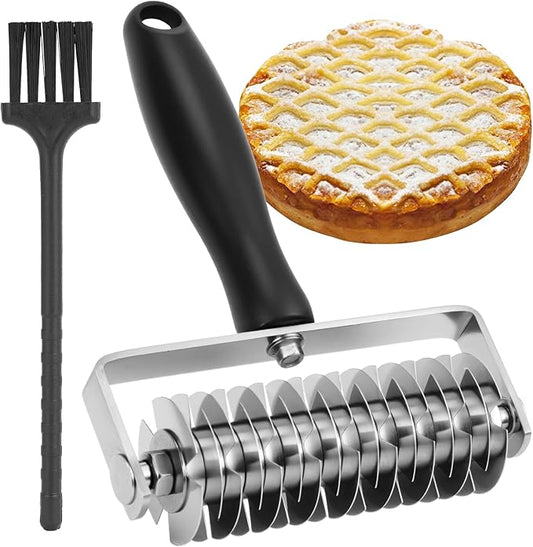 Ecavria Pastry Lattice Roller Cutter, Premium Stainless Steel Lattice Dough Cutter, Professional Pastry Cutting Tool for Beef Wellington Pie Bread Cookie Pizza