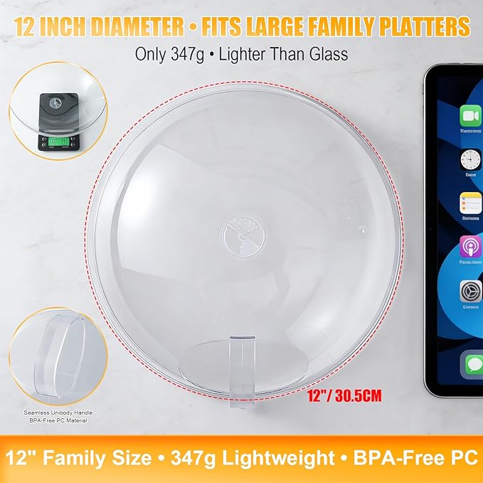 Microwave Splatter Cover for Food 12",Large Clear Microwave Splash Guard Cooker lid with Handle,Dish bowl Plate Serving Cover Home Kitchen Essential,BPA-Free,Saft Plastic