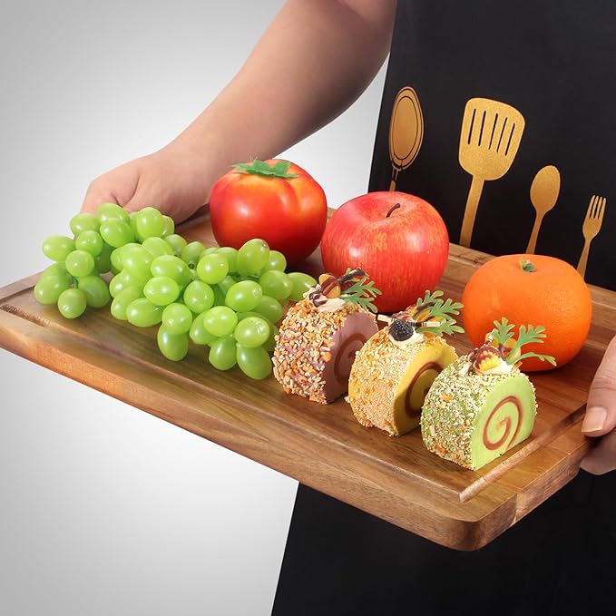Solid Wooden Cutting Board Set of 3 Acacia Wood Charcuterie Boards Set Hardwood Meat Chopping Board Butcher Blocks Safe Non Toxic Large Cutting Boards for Kitchen Decor Bread Serving Cheese Board - Image 3