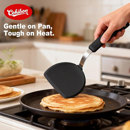 3 Piece Silicone Spatula Turner Set, Spatulas Silicone Heat Resistant Kitchen Cooking Utensils Set for Nonstick Cookware - Flexible Stainless Steel with Silicone, Dishwasher Safe