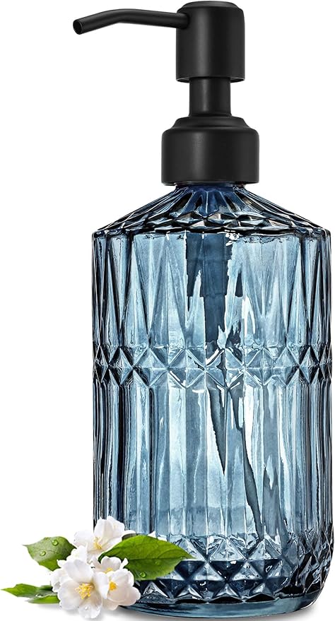 JASAI 18Oz Blue Soap Dispenser with Black Rust Proof Pump, Refillable Bathroom soap Dispenser with Thick Glass, Kitchen Soap Dispenser for Hand soap & Dish Soap.(Blue) by JASAIHOME