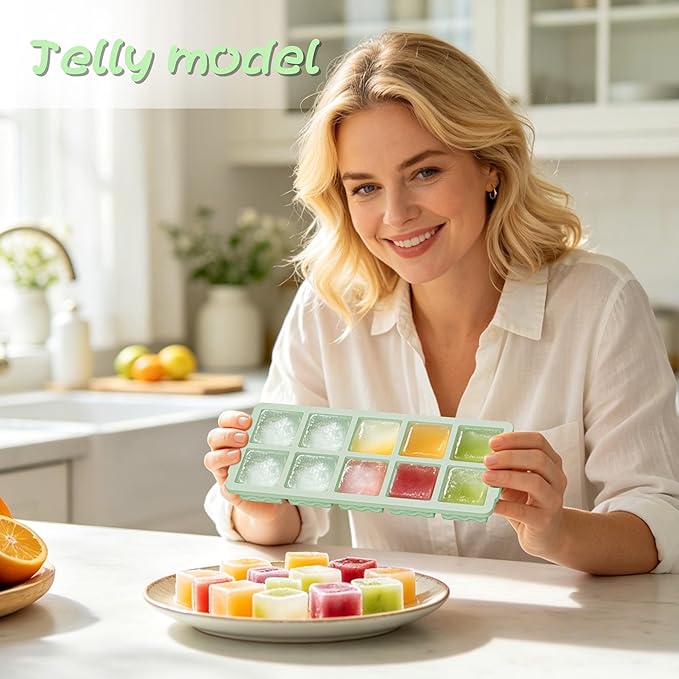 Doasuwish Ice Cube Trays with Lid, 3 Pack 10 Cubes 2 Tbsp. Silicone Ice Cube Trays for Freezer, Perfect for Freezing and Storing Ice Cubes, Chocolates, Sauces, Juices, Fruit Purees and More, BPA Free
