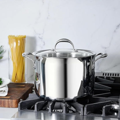 KEAWELL K3 Premium 8-Quart Tri-Ply Stainless Steel Stockpot with Lid, Induction & Oven Safe up to 600°F, Even Heating, Professional Cookware for All Stovetops (8-Qt)