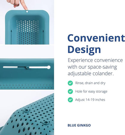 BLUE GINKGO Over the Sink Colander Strainer Basket - Wash Vegetables and Fruits, Drain Cooked Pasta and Dry Dishes - Extendable - New Home Kitchen Essentials (Green, 2 Pack) - Image 4
