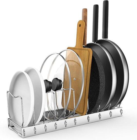 FLSEPAMB Pan Organizer - Adjustable Lid Organizer for Kitchen, Heavy Duty Pot Lid Organizer, Under Sink, Drawer, Pantry Storage by FLSEPAMB