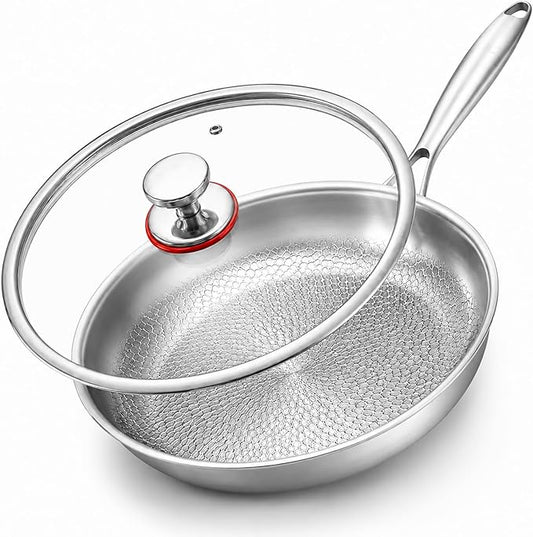 Titanium Hammered Pan Pro with Lid, PFAS/PFOA/PTFE-Free Non stick Titanium Frying Pan, Dishwasher & Oven Safe, Scratch Resistant, Even Heating Titanium skillet, Compatible With All Cooktops (12 inch)