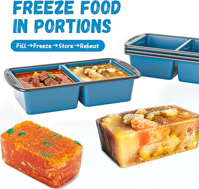 GORCI Silicone Freezer Tray With Lid, 4 Large 2 Cup Soup Freezer Molds, Soup Freezer Container for Meal Prepping, Large Ice Cube Tray， Perfect for Storing Leftovers, Sauces, Lasagna, 2-Pack - Image 3
