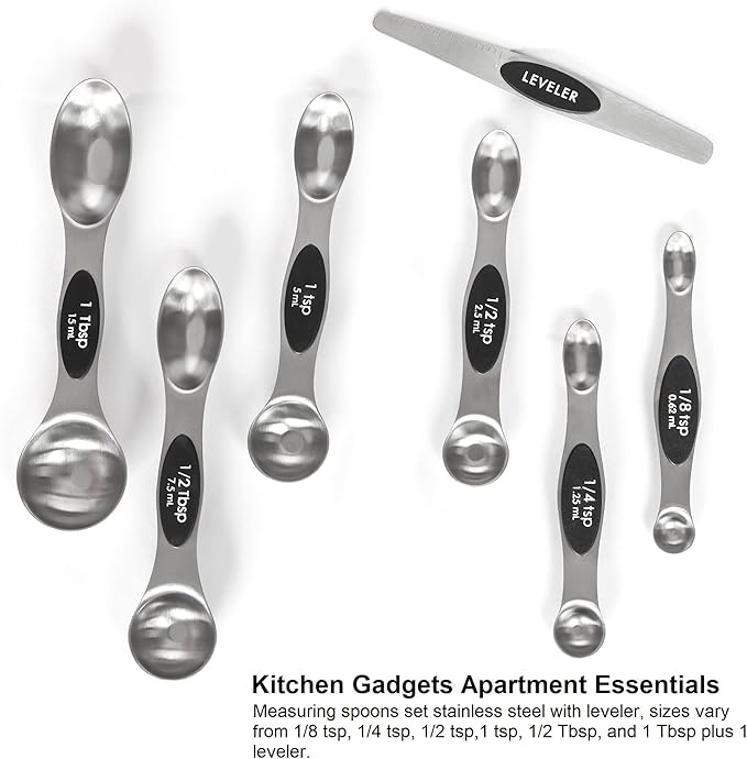 Magnetic Measuring Spoons Set Stainless Steel with Leveler, Stackable Metal Tablespoon Measure Spoon for Baking, Cups and Spoon Set Kitchen Gadgets Apartment Essentials Fits in Spice Jars - Image 7