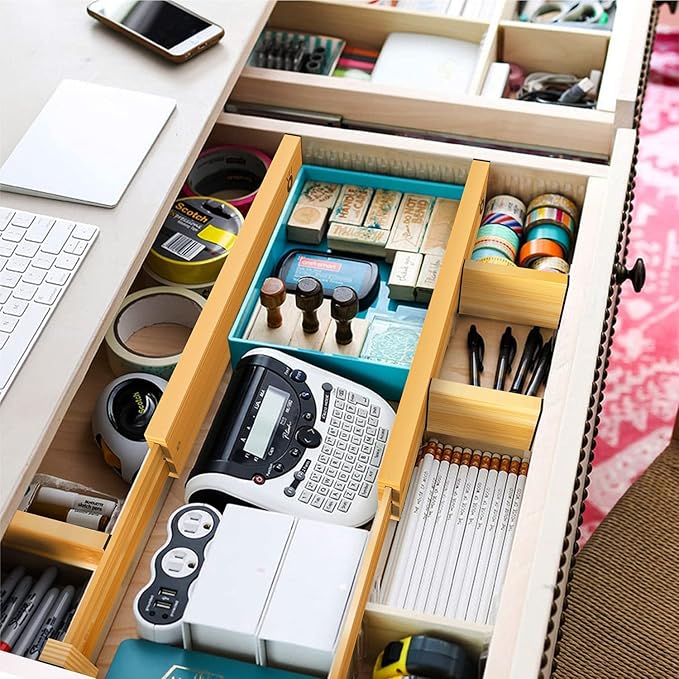 ANTOWIN Bamboo Drawer Dividers Organizers, Drawer Separators Splitter,17-22 inches Long Adjustable Spring-loaded Organizer for Large Utensil, Clothes, Tools Drawers(yellow) - Image 4